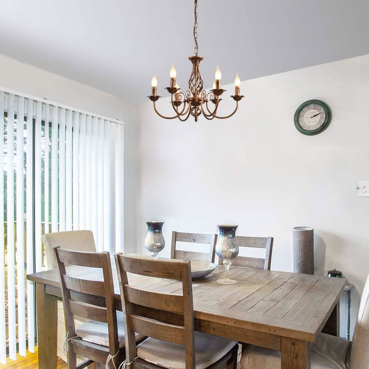 Bronze Rustic Farmhouse Chandelier Six Light Pendant