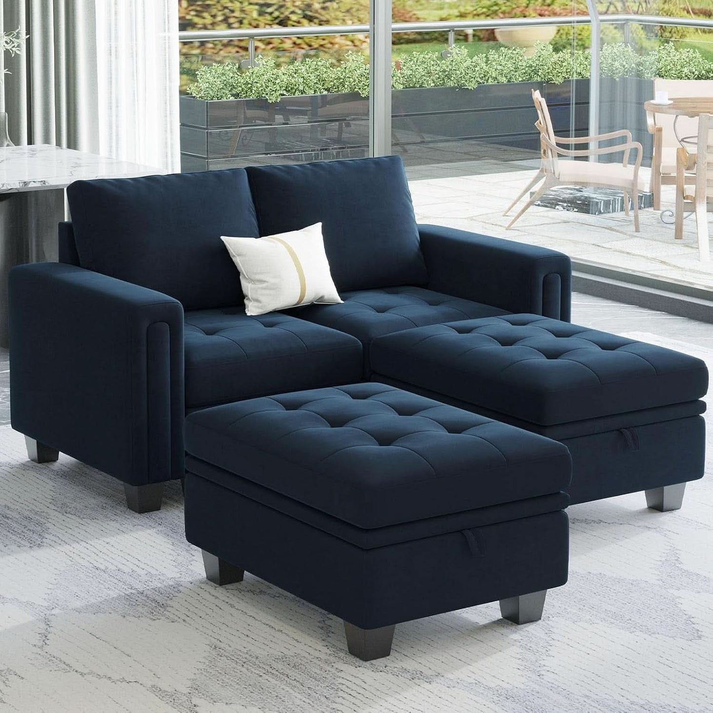 Velvet Modular Sectional Sofa With Storage Sleeper Blue