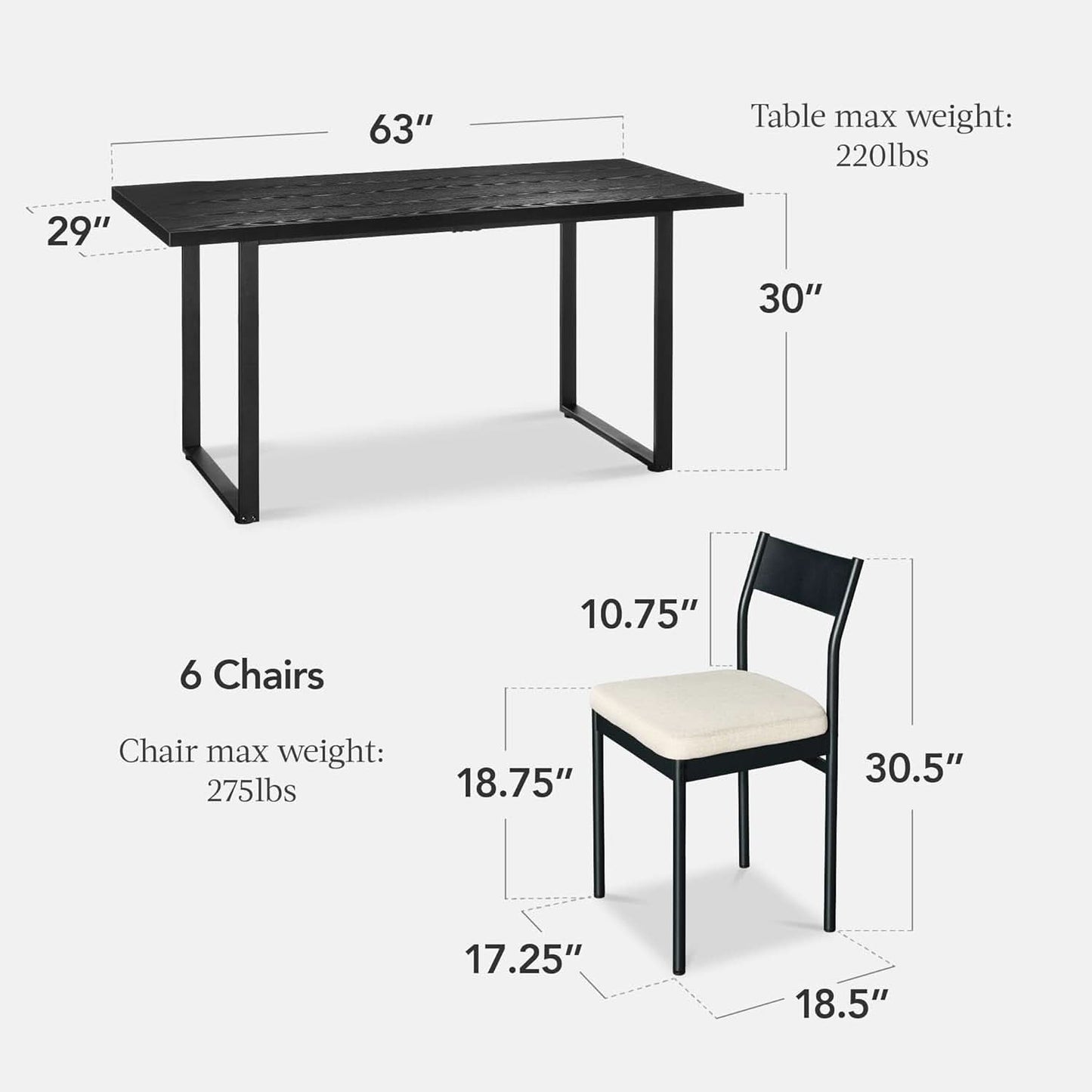 Six Seat Contemporary Dining Set Black Upholstered