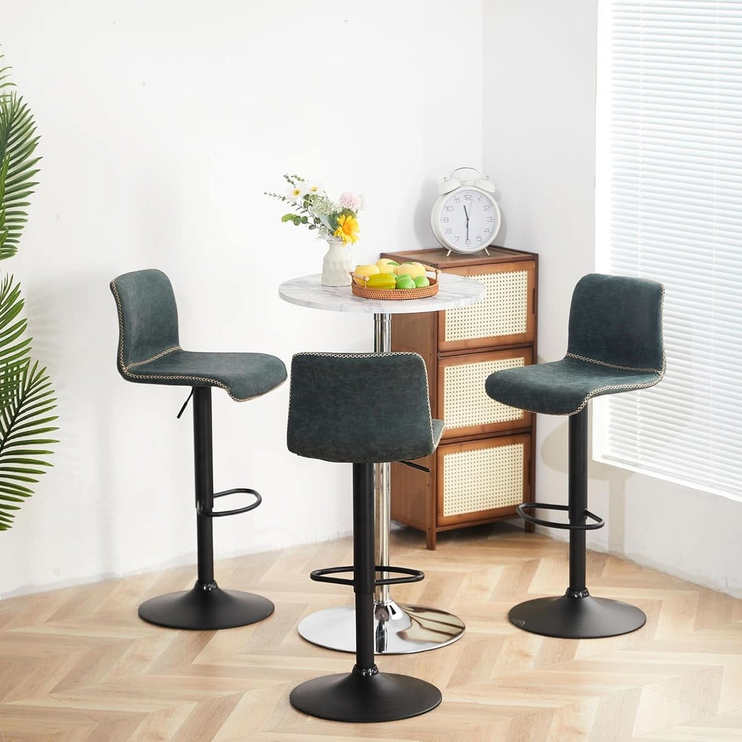 Teal Bar Stools Set Of 3 Adjustable Height 24 To 32 Inches
