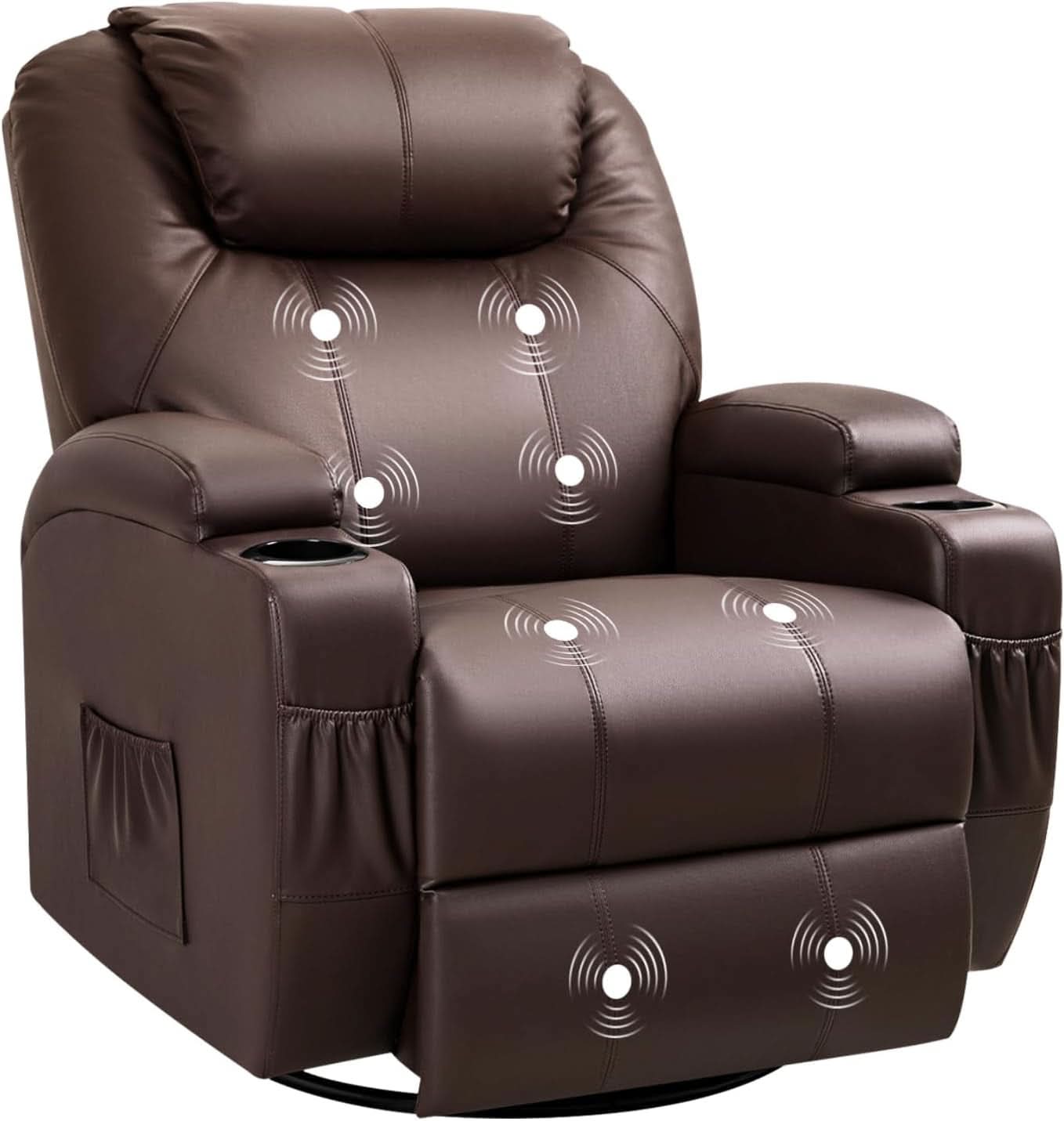 Dark Brown 360 Degree Swivel Recliner Chair With Massage