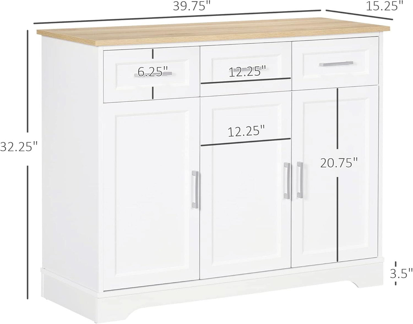 Sideboard Buffet Cabinet With 3 Storage Drawers And Adjustable Shelf