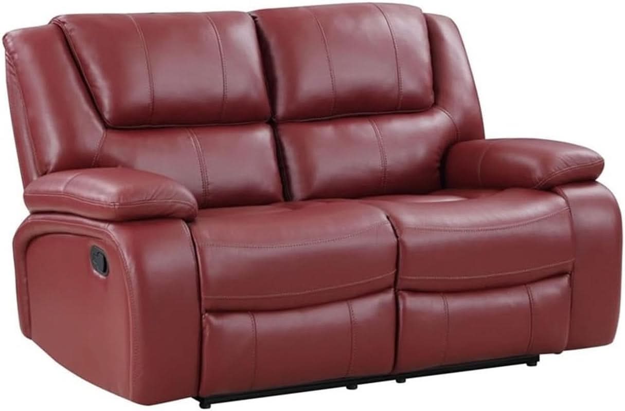 Red Faux Leather Reclining Loveseat With Manual Recline
