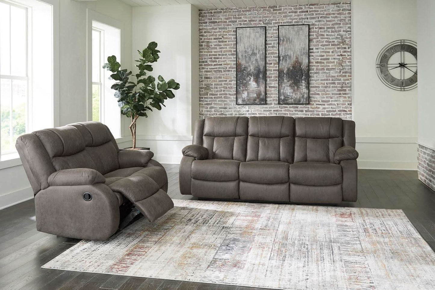 Contemporary Gray Faux Leather Manual Reclining Sofa