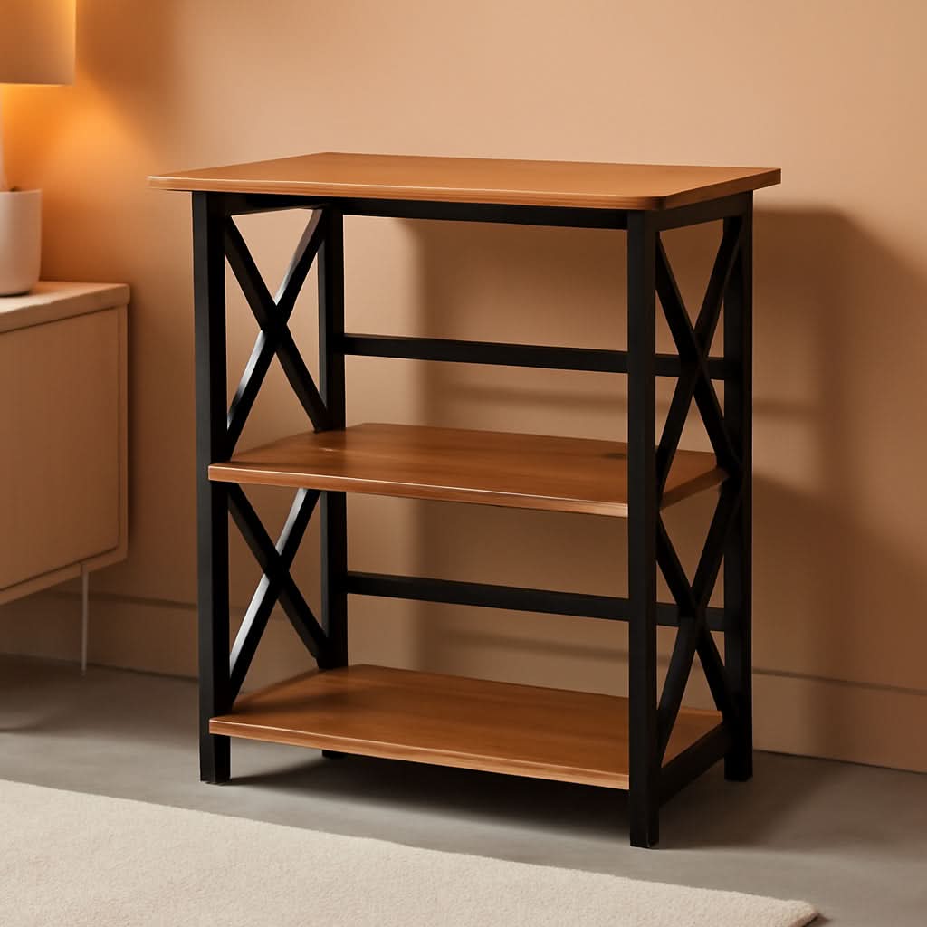 Shelf Bookcase Antique Walnut Black Three Shelf X Design