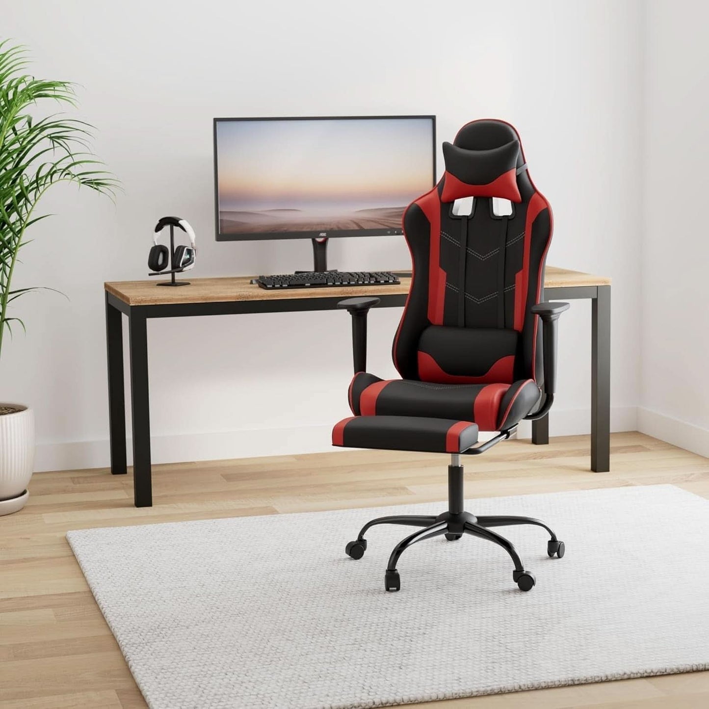 Ergonomic Gaming Chair With Footrest And Lumbar Support Red