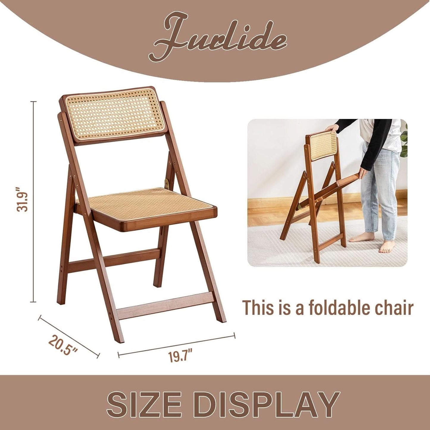 Rattan Folding Chair Walnut Finish Indoor Outdoor Dining