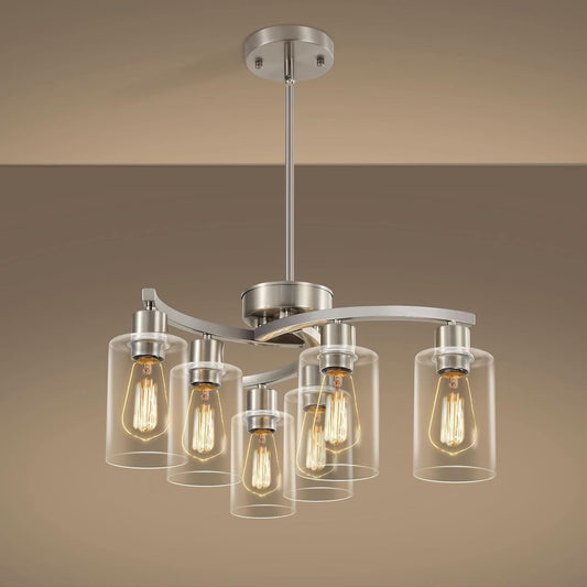 Brushed Nickel 6 Light Farmhouse Chandelier Pendant