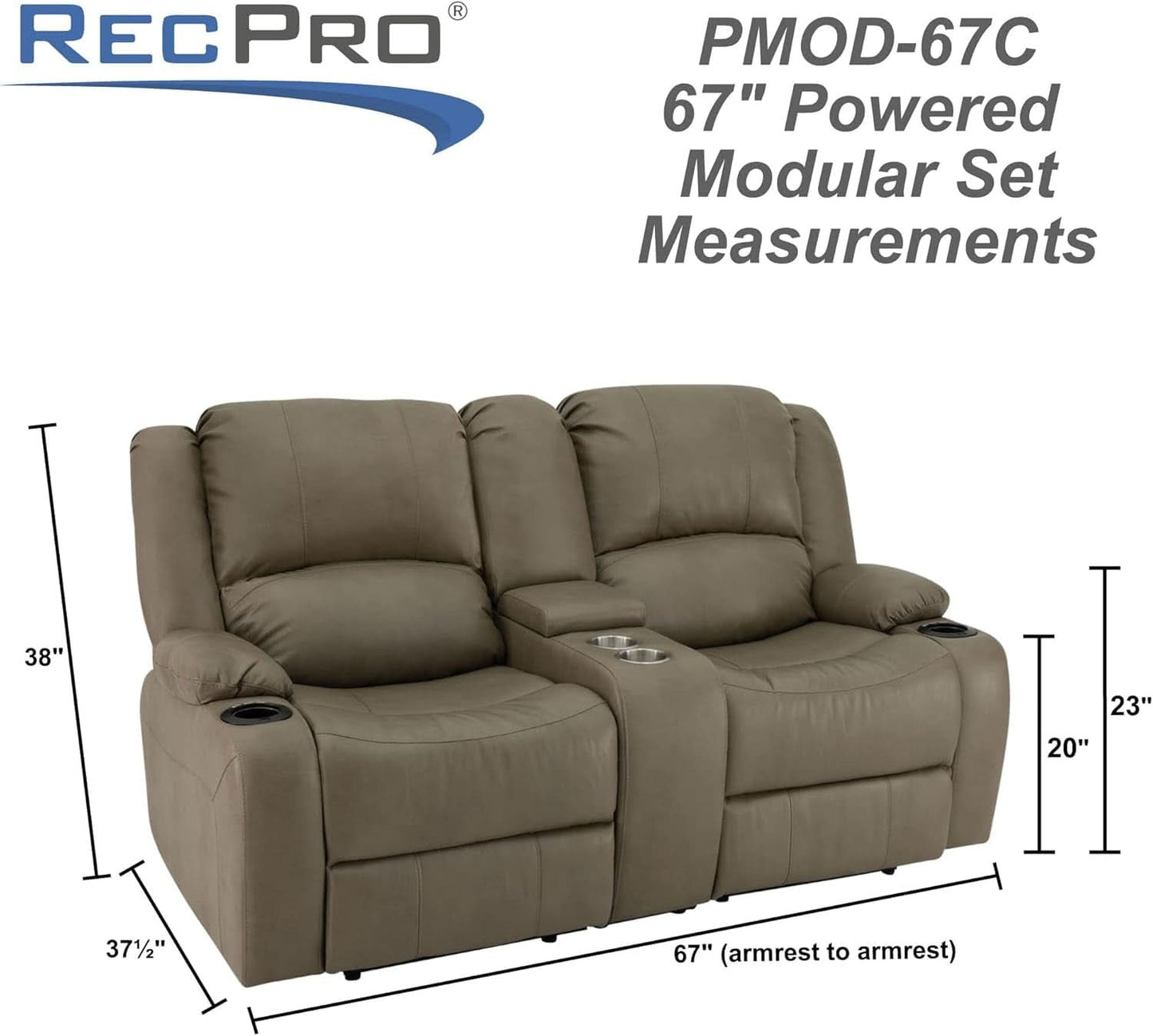 67 Inch Putty Powered RV Wall Hugger Recliner Sofa