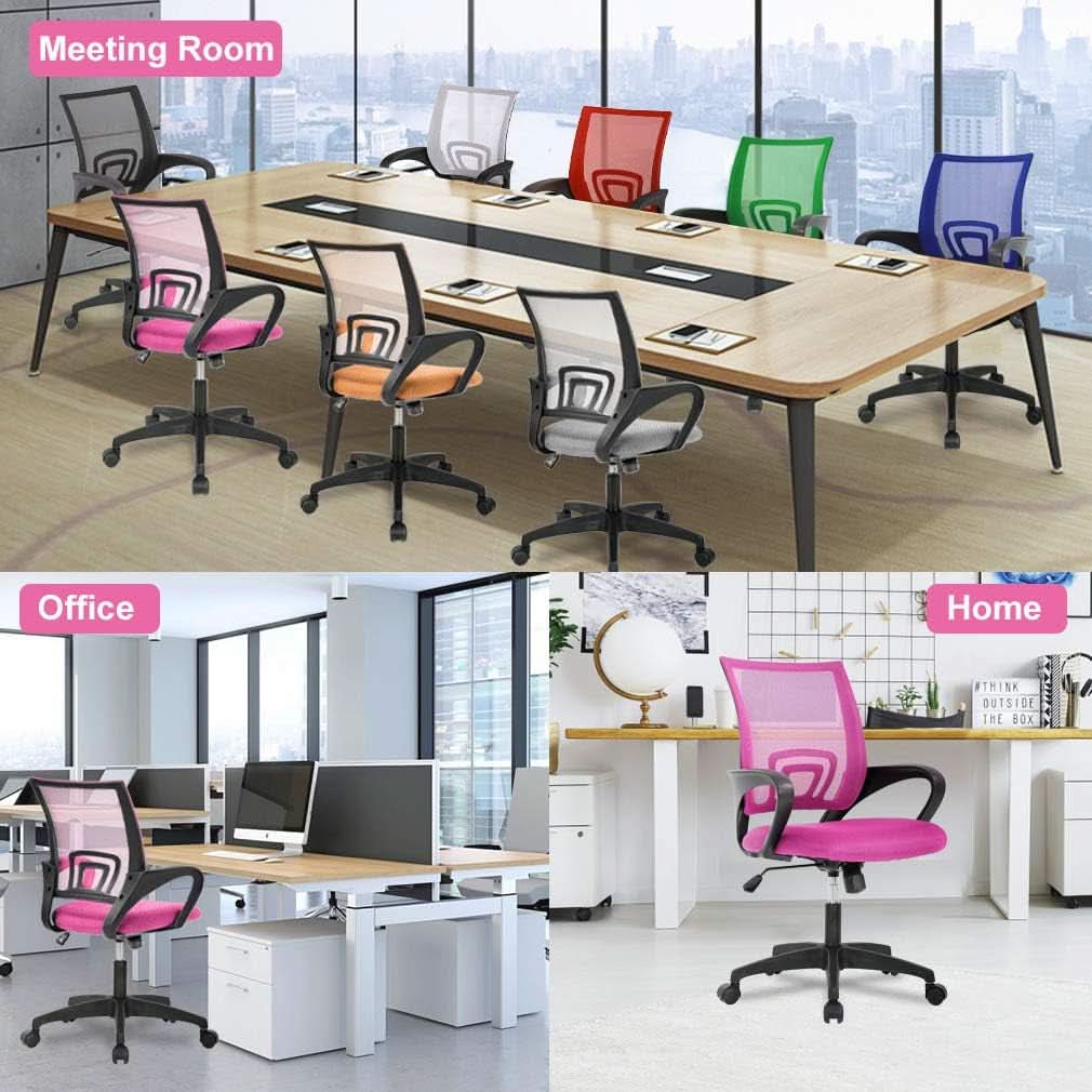 Pink Ergonomic Mesh Office Chair With Lumbar Support And Height Adjustable