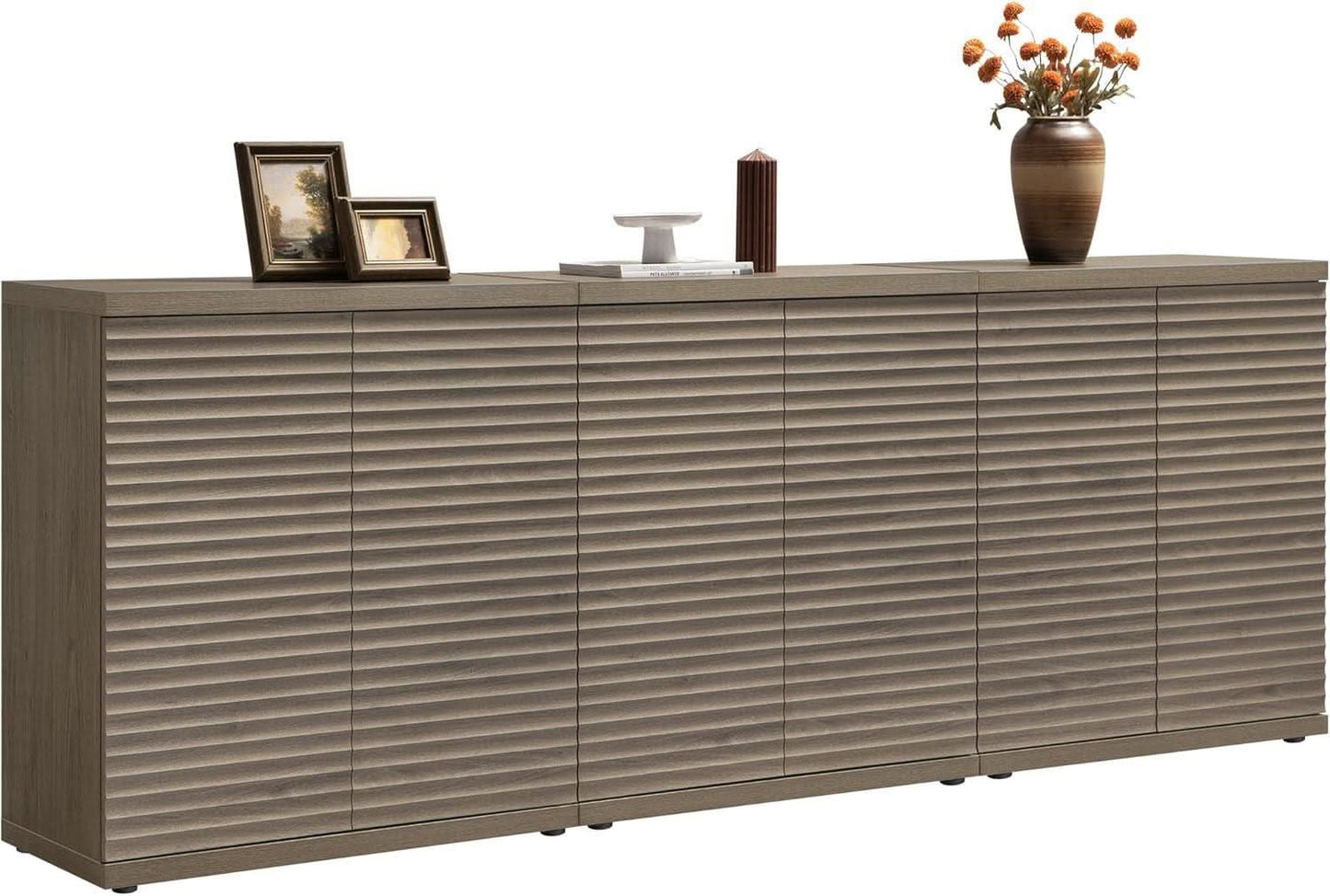 Modern Buffet Cabinet With Wave Panel Doors Large Storage