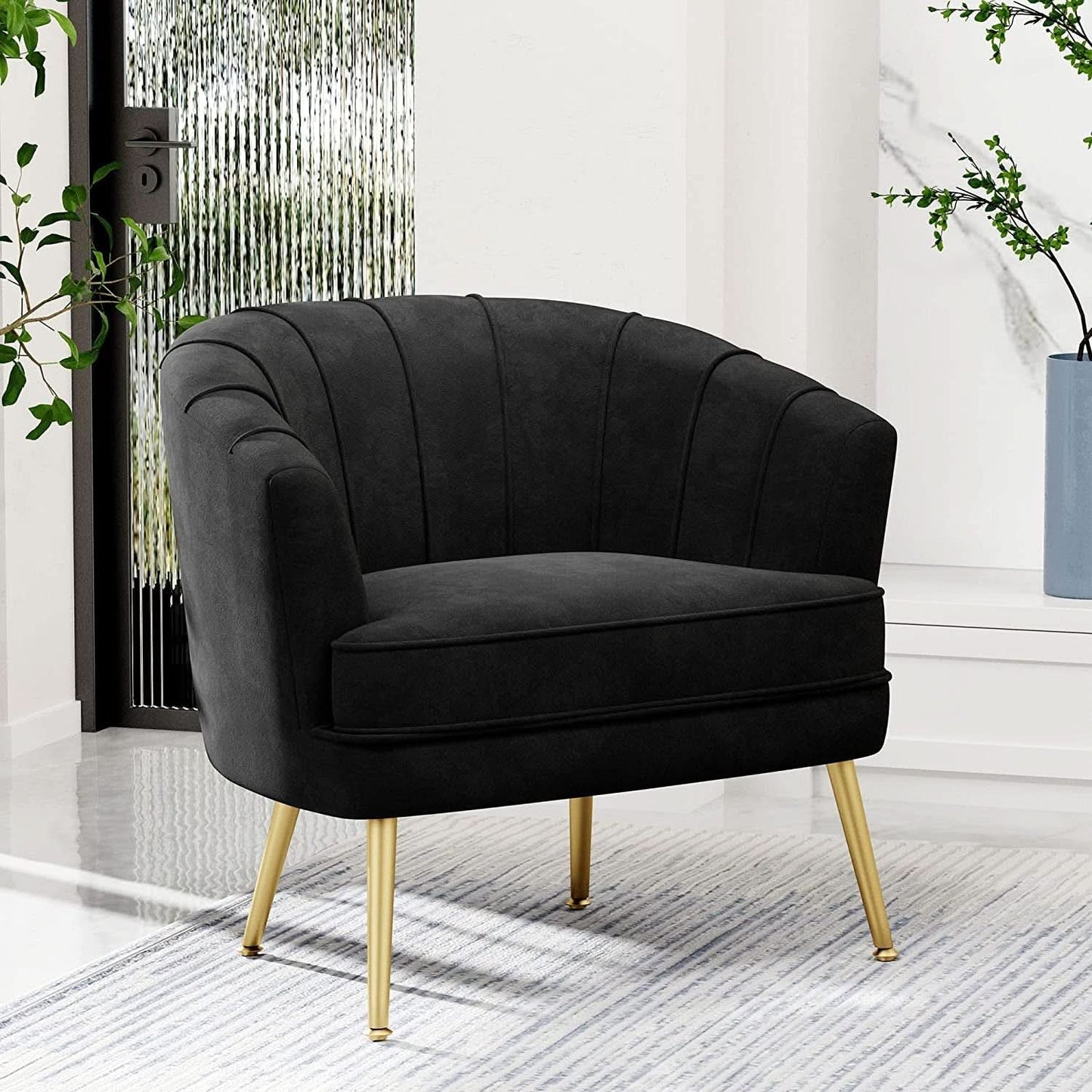 Modern Black Velvet Accent Chair With Gold Legs Living Room