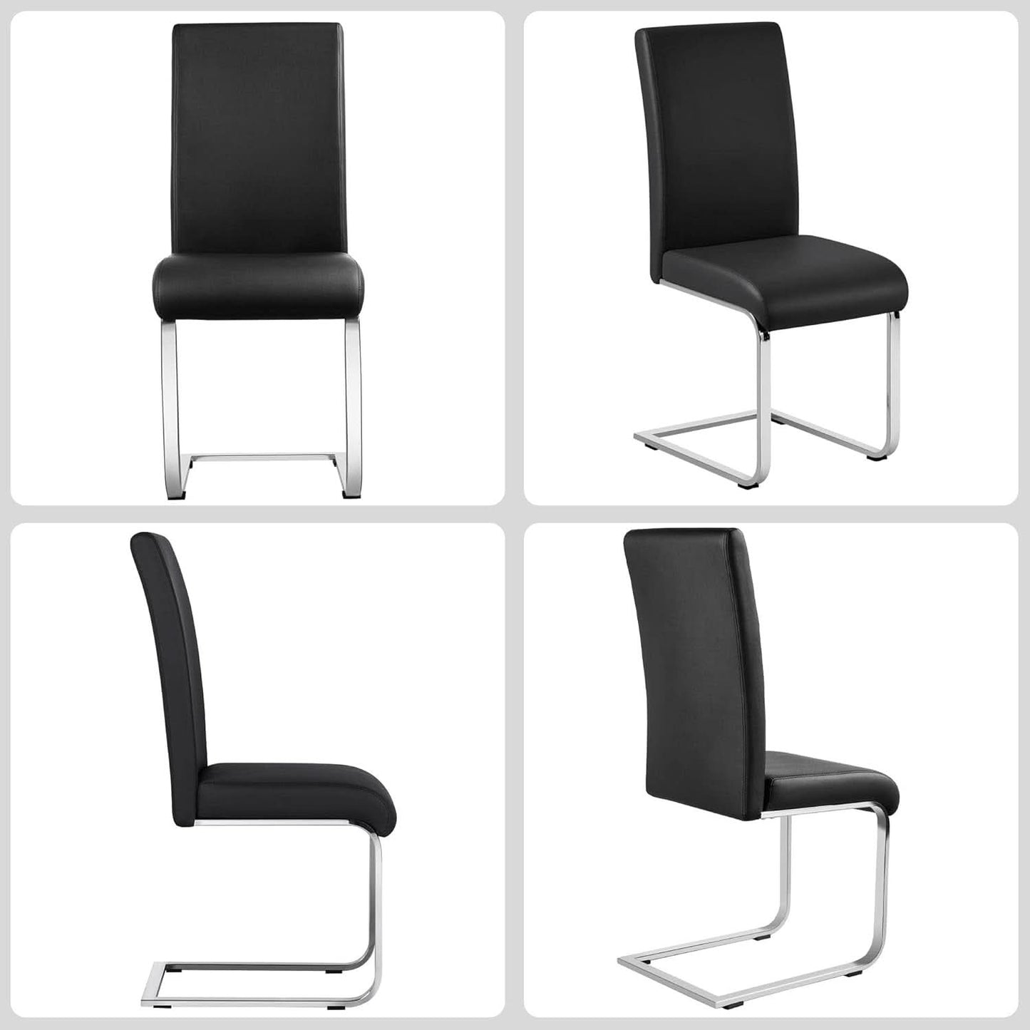 Leather Upholstered Dining Chairs Set Of 2 With Metal Legs Black