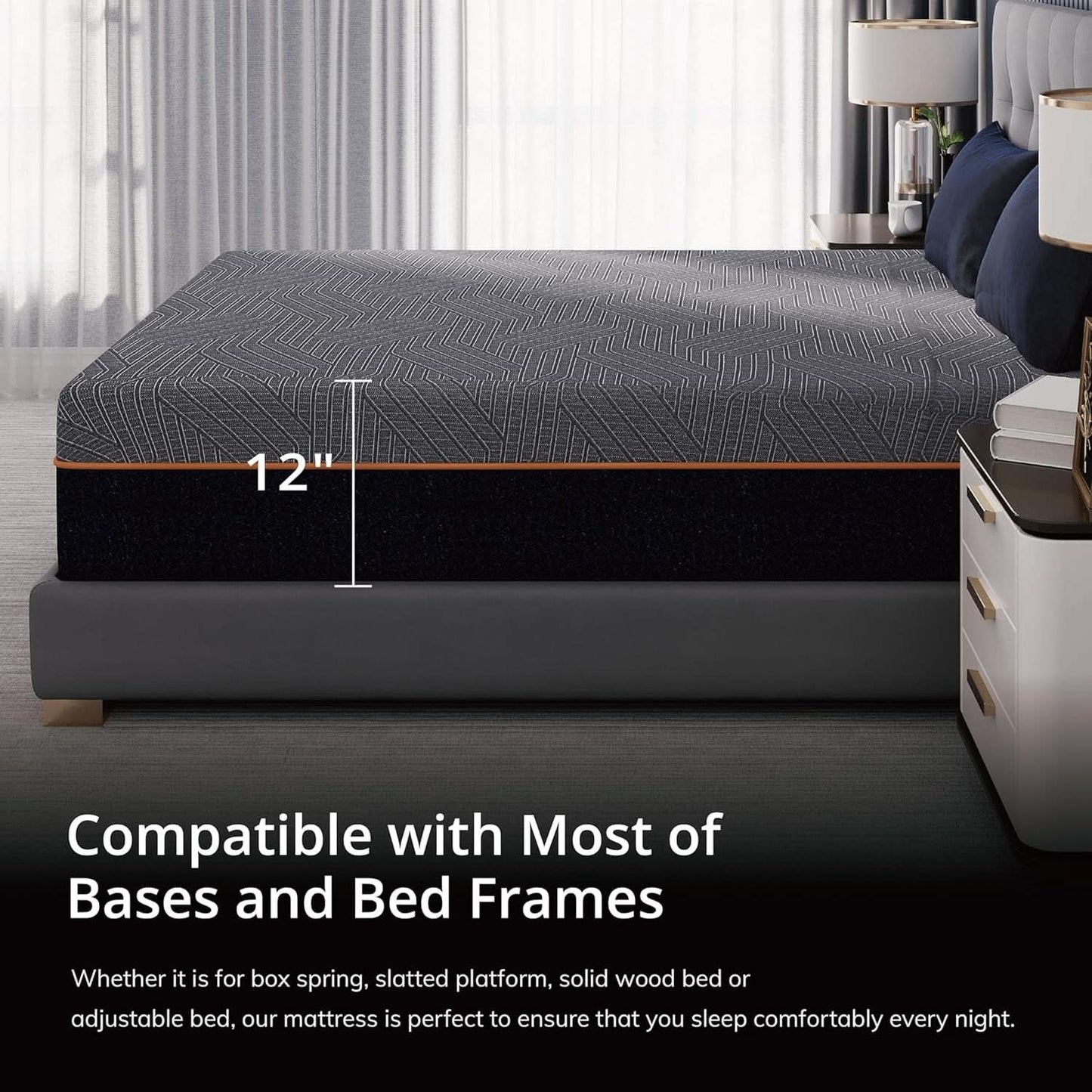 Queen Memory Foam Mattress 12Inch Midnight Black Edition