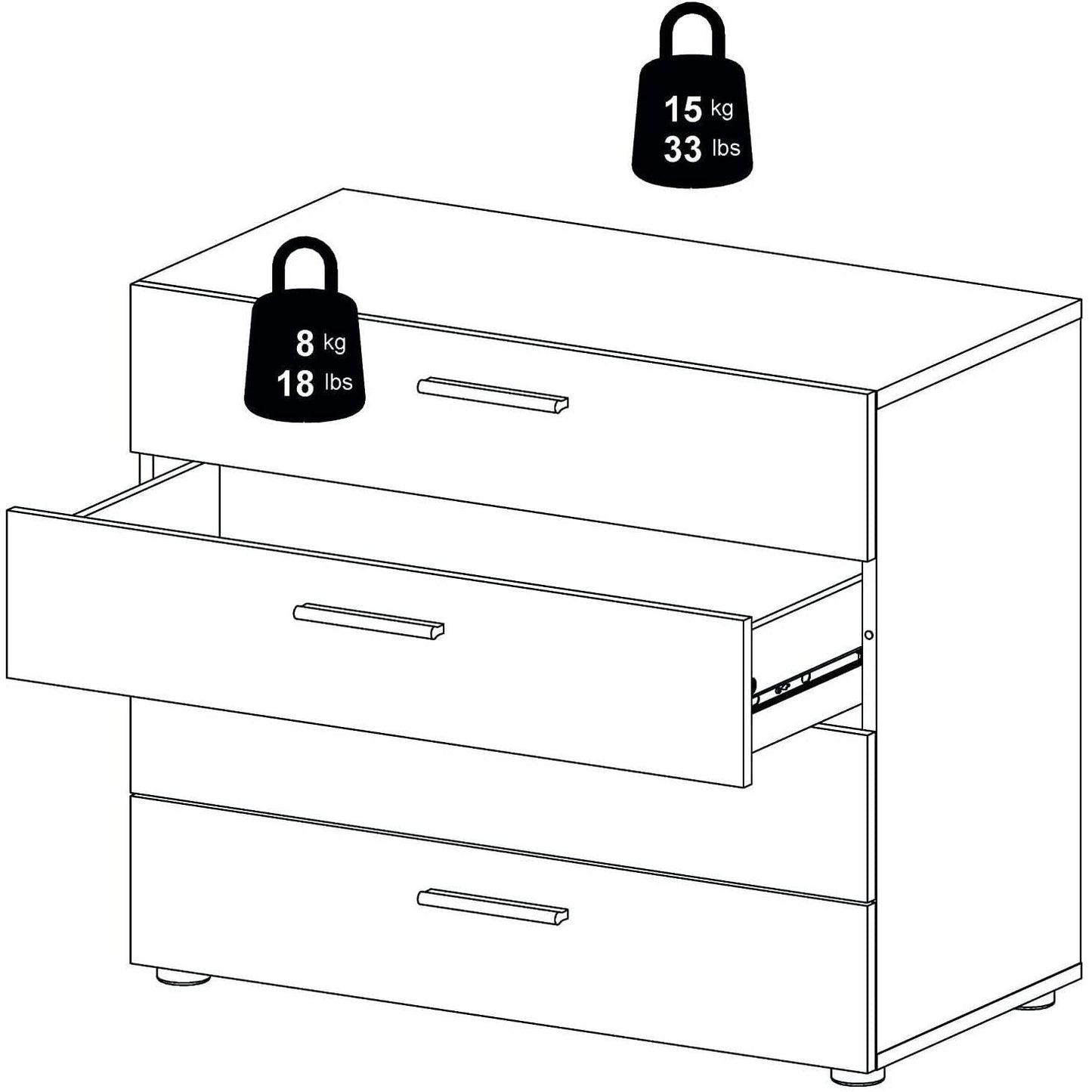 Oak Structure Four Drawer Chest With Silver Bar Handles