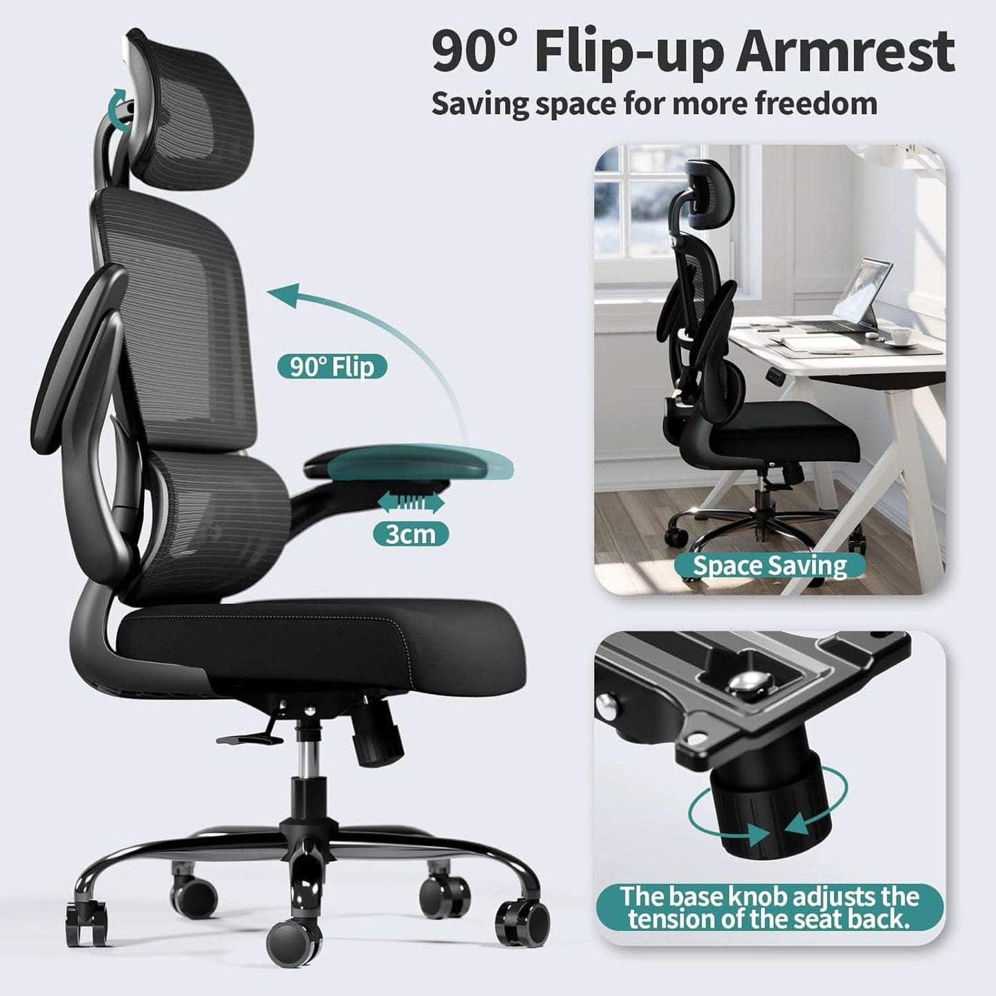 Ergonomic Black Office Chair High Back With Wheels
