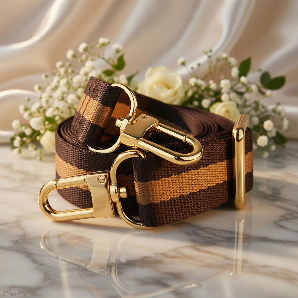 Dark Brown & Golden Tan Strap - 1" Wide Nylon - Adjustable Shoulder to Crossbody Length - for LV Monogram, Damier Ebene & More