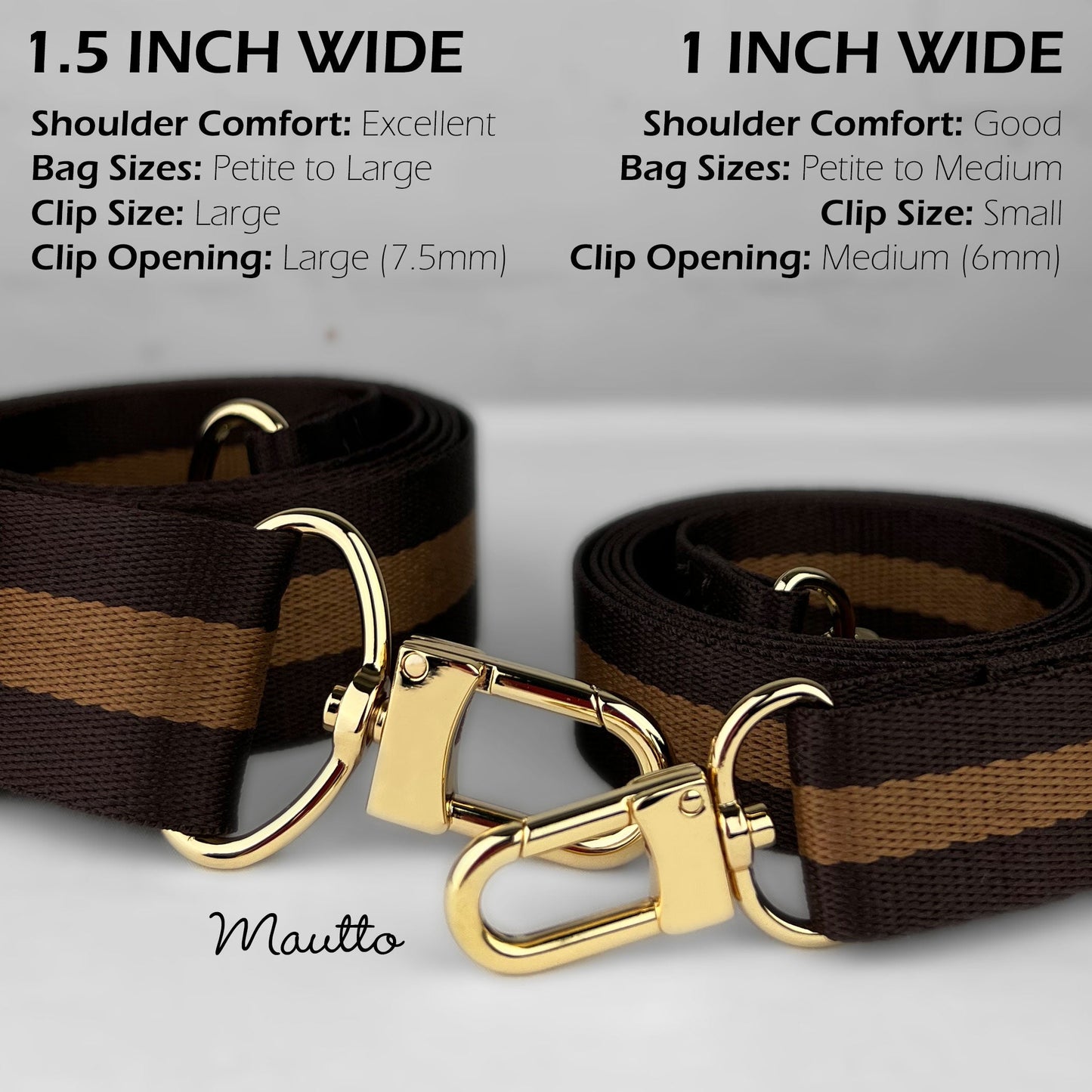 Dark Brown & Golden Tan Strap - 1" Wide Nylon - Adjustable Shoulder to Crossbody Length - for LV Monogram, Damier Ebene & More