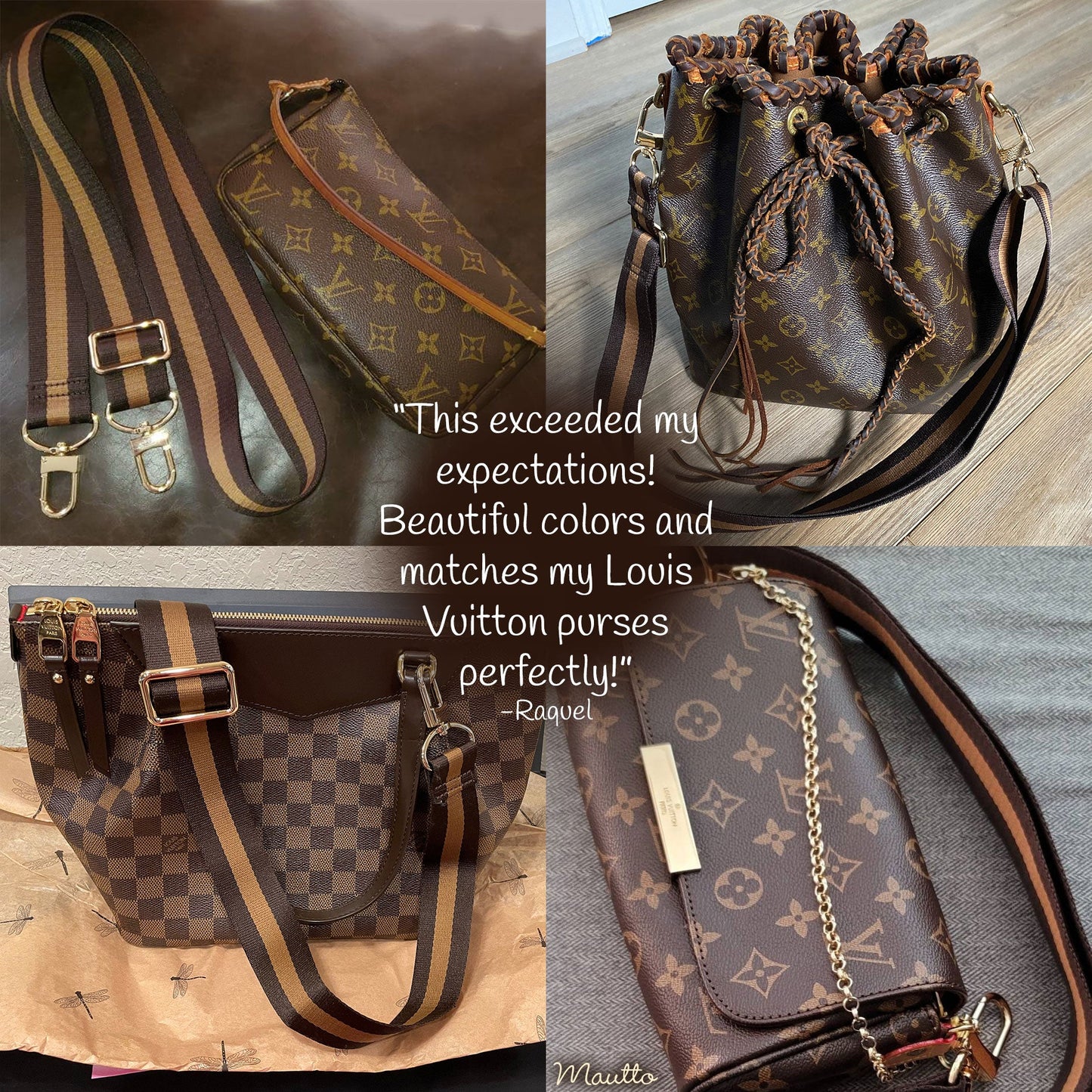 Dark Brown & Gold Honey Strap - 1.5" Wide Nylon, Soft/Comfy - Adjustable Shoulder to Crossbody Bandouliere - Choose Connector Finish