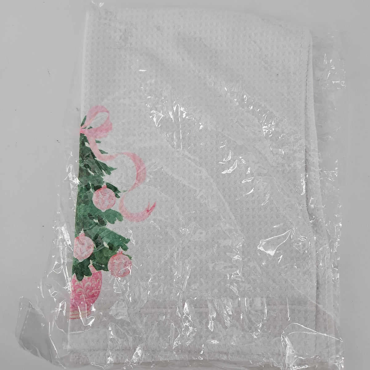SPBL&L Chinoiserie Christmas Kitchen Towels Pink Bow Tree, 16 x 24 in, Set of 2