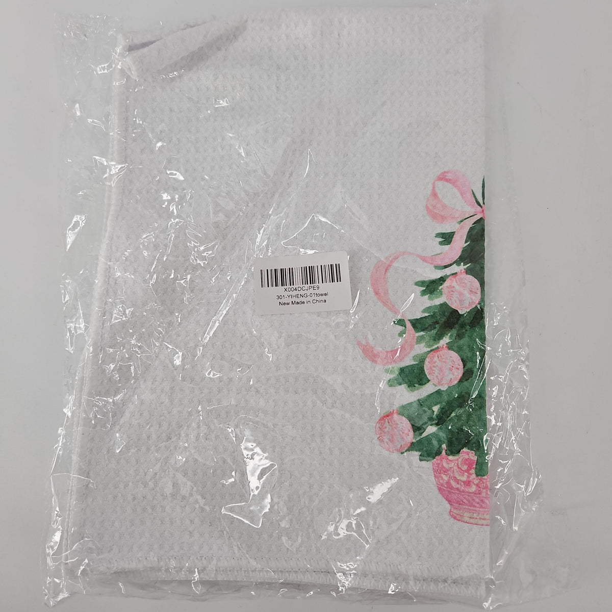SPBL&L Chinoiserie Christmas Kitchen Towels Pink Bow Tree, 16 x 24 in, Set of 2