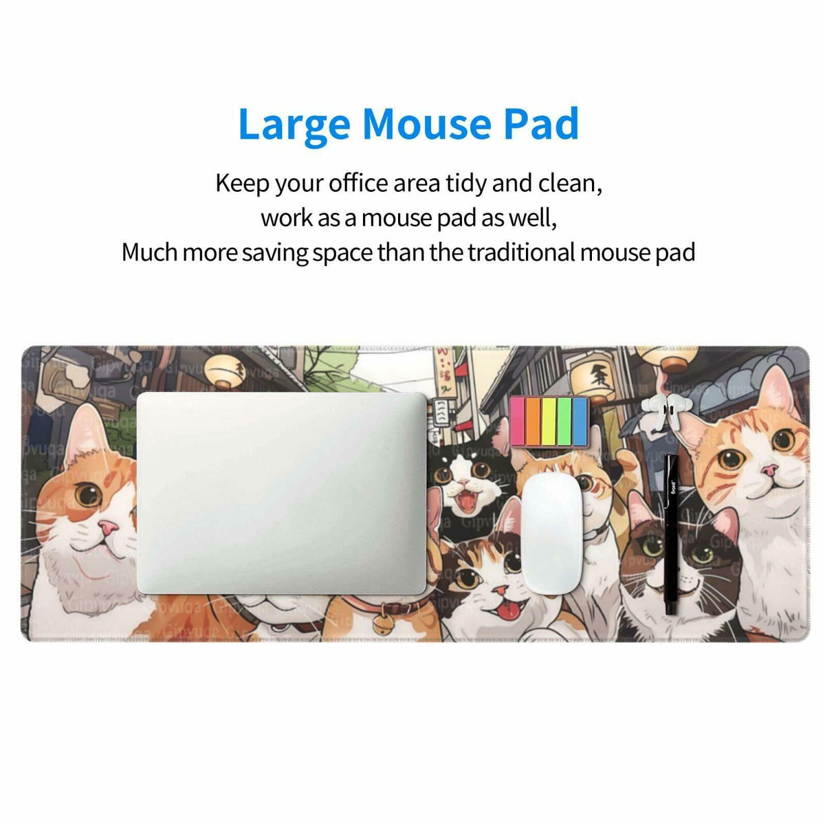 Gipvuqa Japanese Cats XL Gaming Desk Pad, 31.5 x 11.8 in