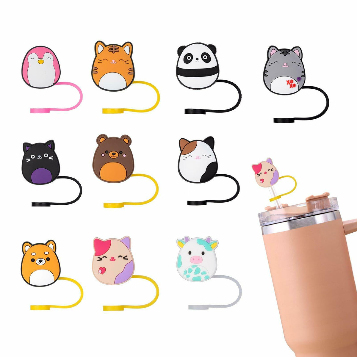 10-Piece Cartoon Straw Covers for 9–10 mm Straws