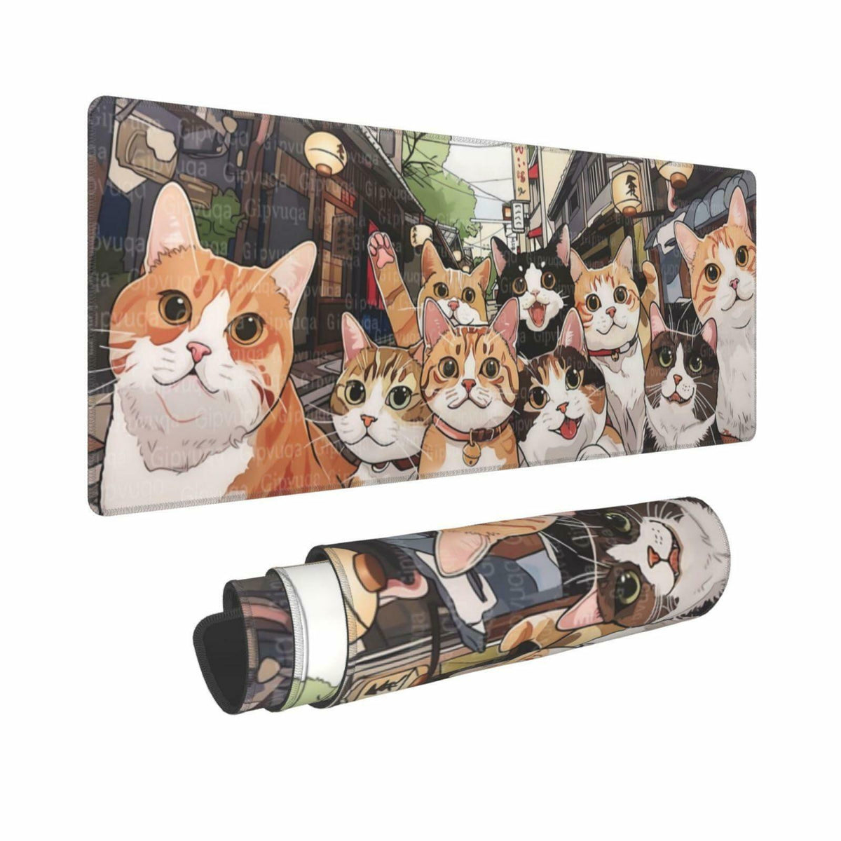 Gipvuqa Japanese Cats XL Gaming Desk Pad, 31.5 x 11.8 in