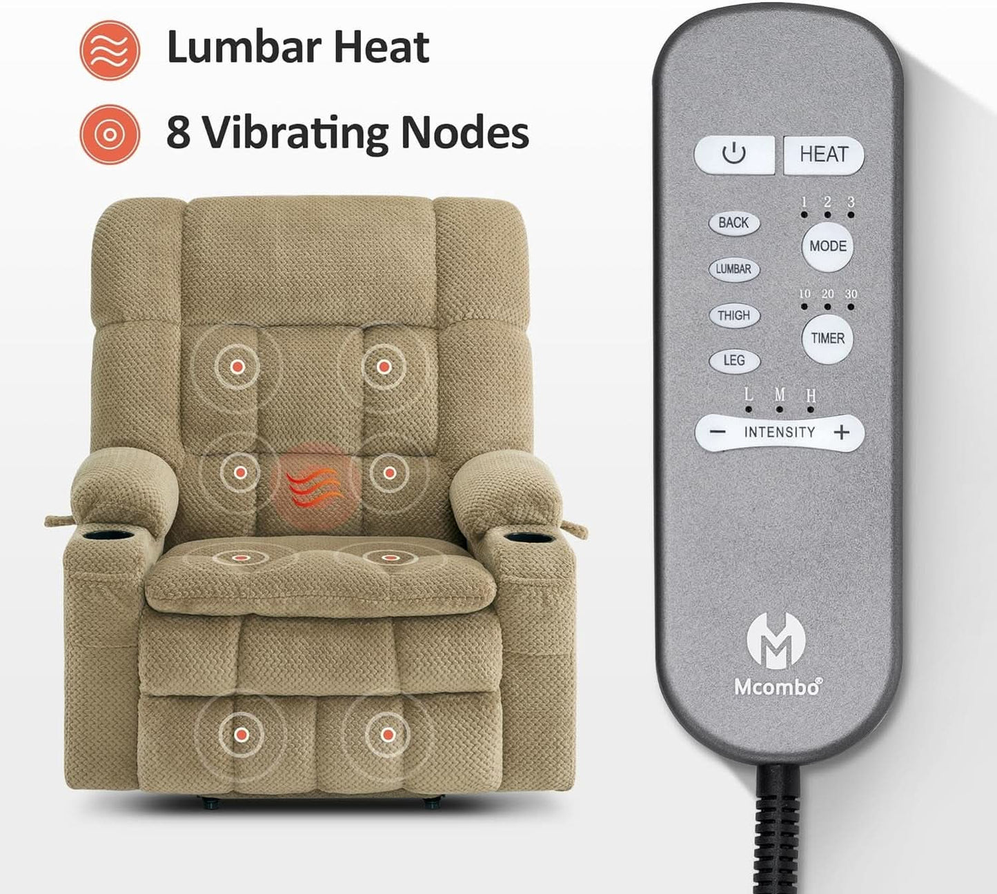 Large Dual Motor Power Lift Recliner Chair Massage Beige