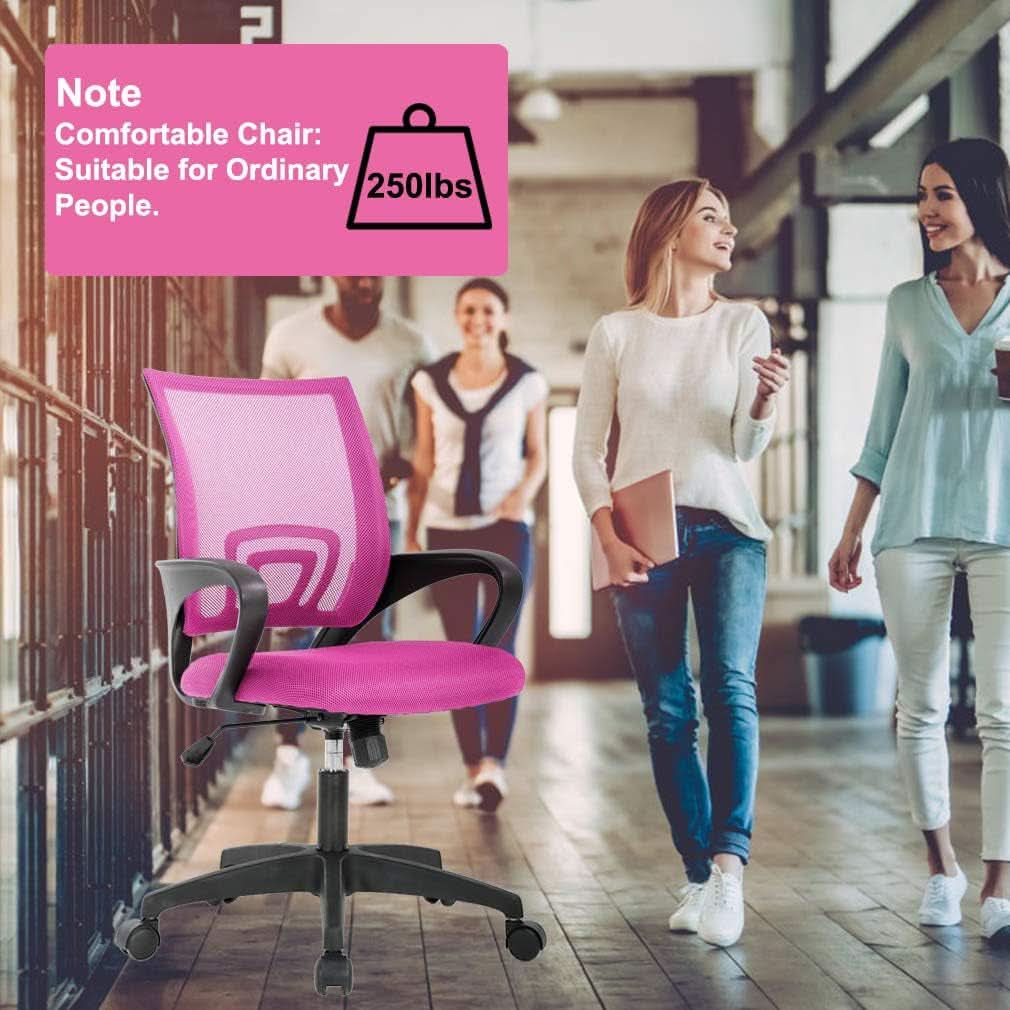 Pink Ergonomic Mesh Office Chair With Lumbar Support And Height Adjustable