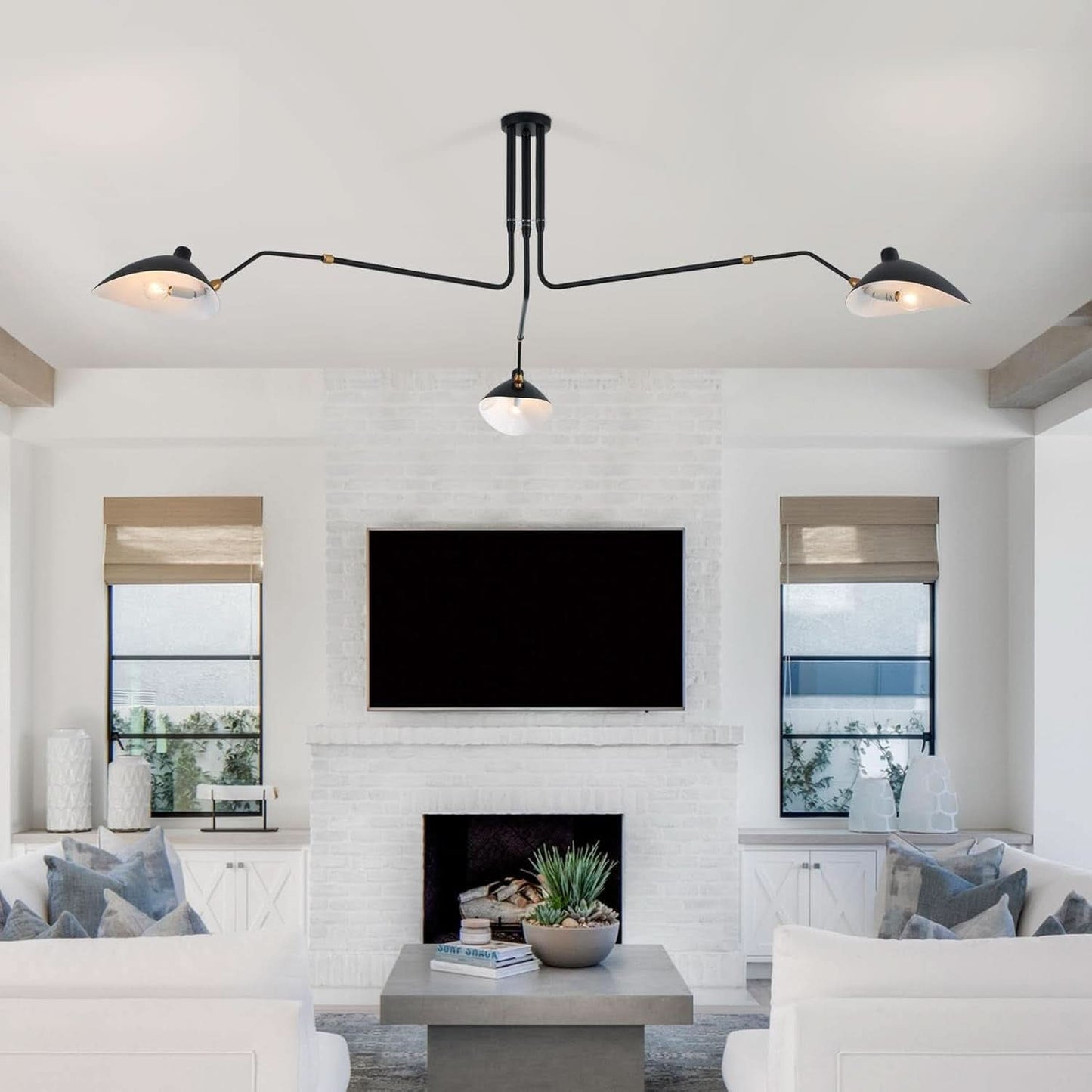Matt Black Three Arm Adjustable Pendant Light Chandelier