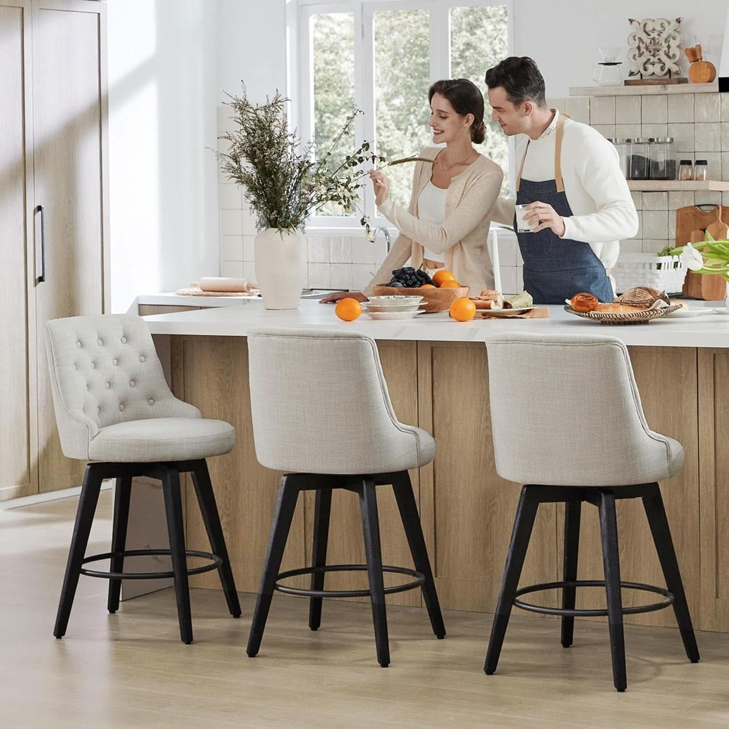 Flint Grey Upholstered Swivel Bar Stool 26 Inch Set Of 2