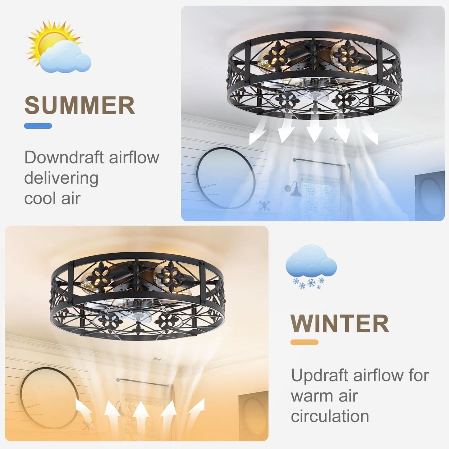 Caged Ceiling Fan 20 Inch Matte Black Remote Control