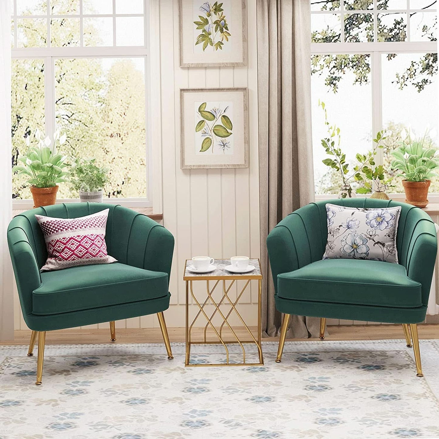 Green Velvet Accent Chair With Gold Legs For Living Room