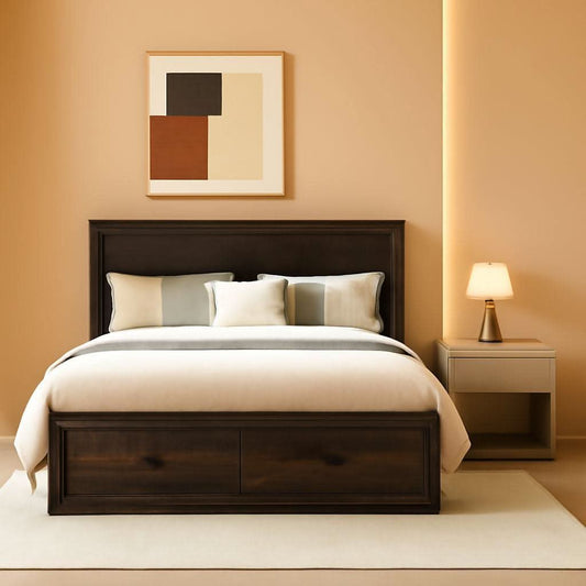 Black Oak Murphy Bed Cabinet With USB Charging Station Queen Size