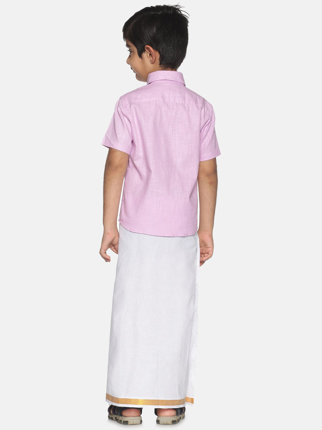 Sethukrishna Boys Pink & White Pure Cotton Shirt with Dhotis