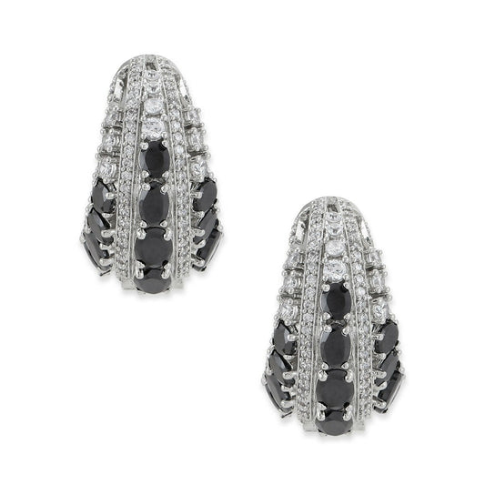 Black & Silver Diamond Hoops Earrings- Ruby Raang