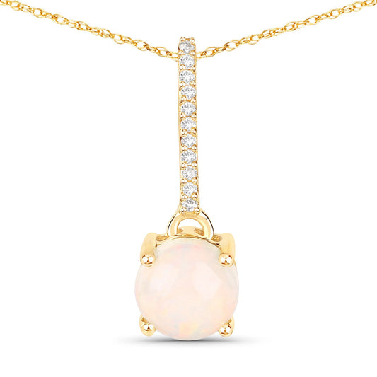 0.53 Carat Genuine Ethiopian Opal and White Diamond 10K Yellow Gold Pendant