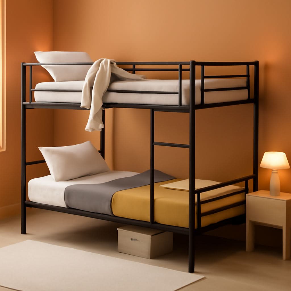 Twin Over Twin Bunk Bed With Stairs Black Metal Frame