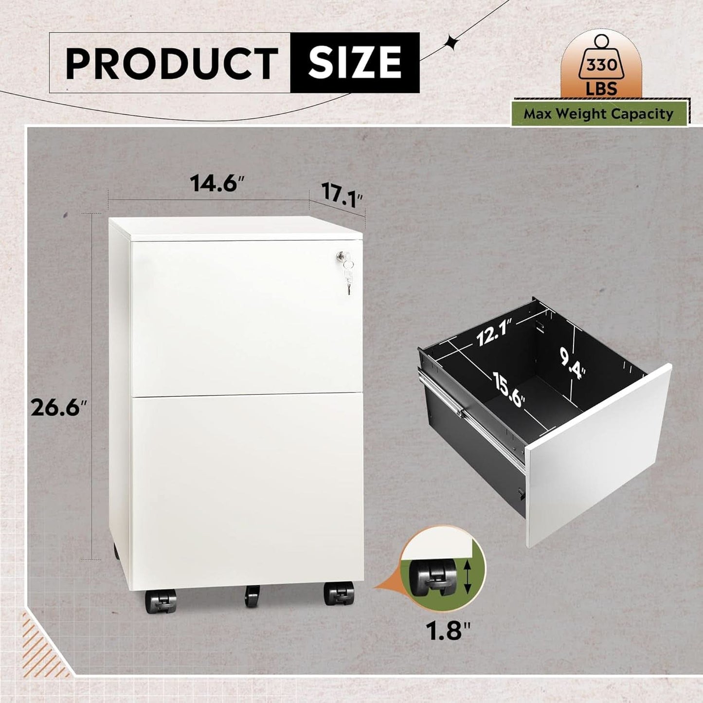 Locking 2 Drawer File Cabinet For Home Office Metal Under Desk Fully Assembled With Smooth Full Extension Slides