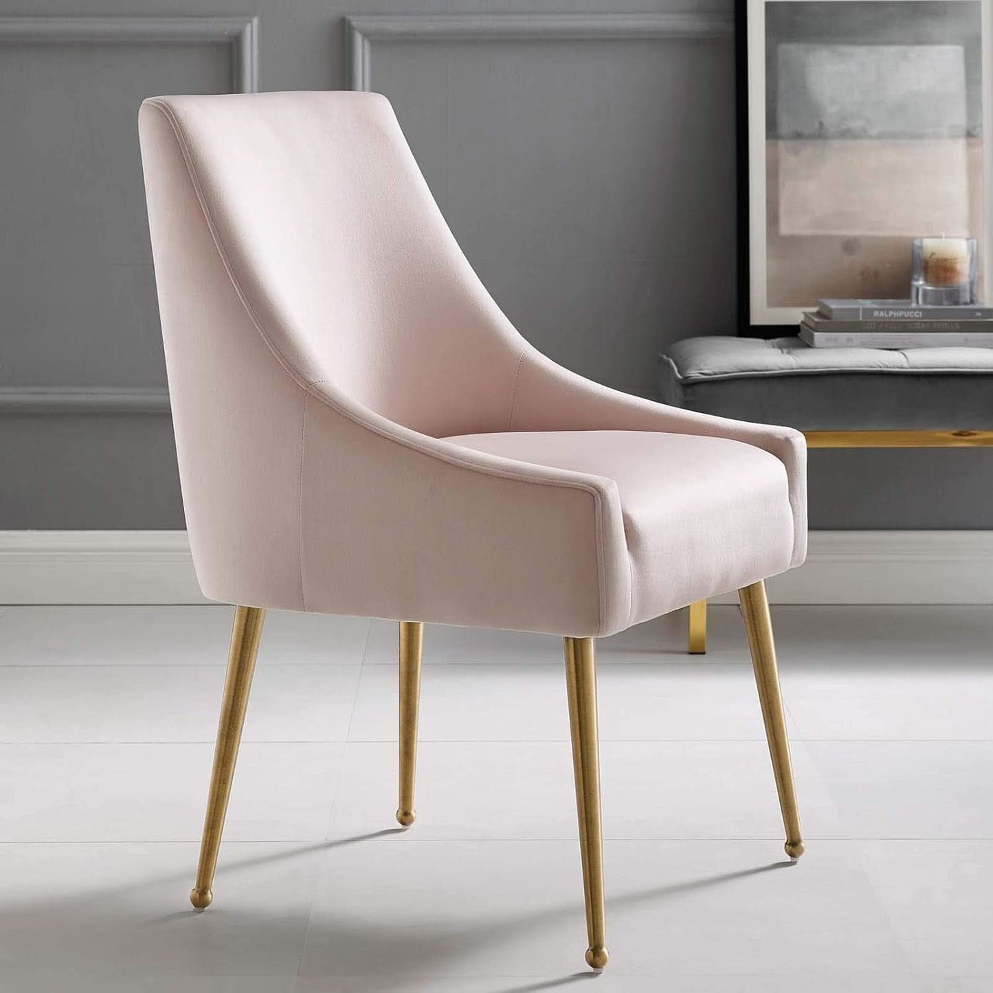 Pink Velvet Dining Chair With Gold Accents For Dining Room