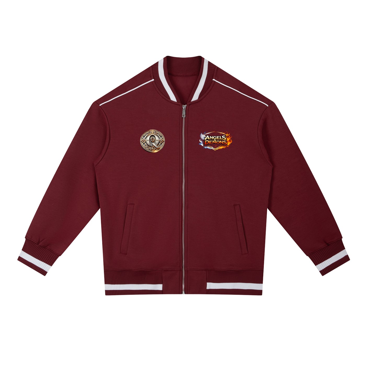 QE Angels & Demons Contrast Piping Zip Bomber Jacket