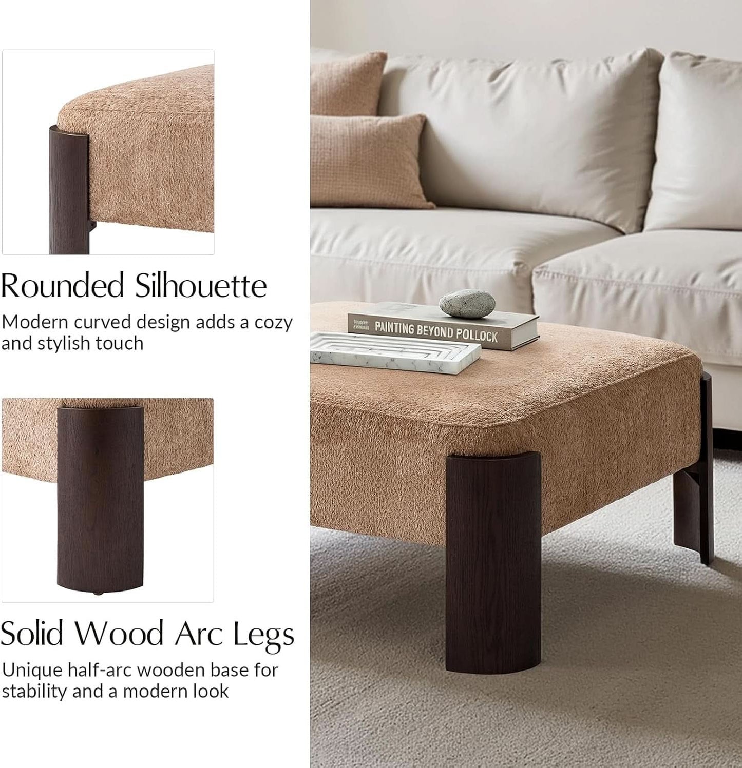 Forty Inch Super Soft Chenille Ottoman Coffee Table Sand