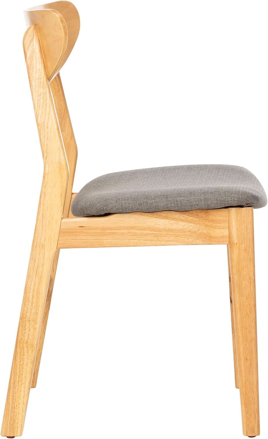 Dining Chair Set Of 2 With Grey Cushions And Natural Wood