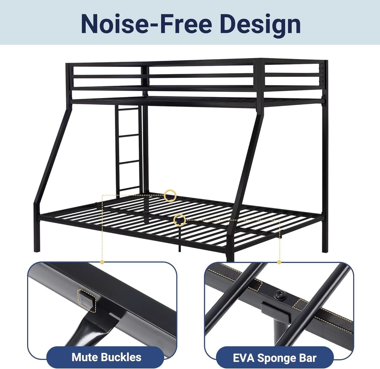 Metal Bunk Bed Twin Over Full Size With Guardrails