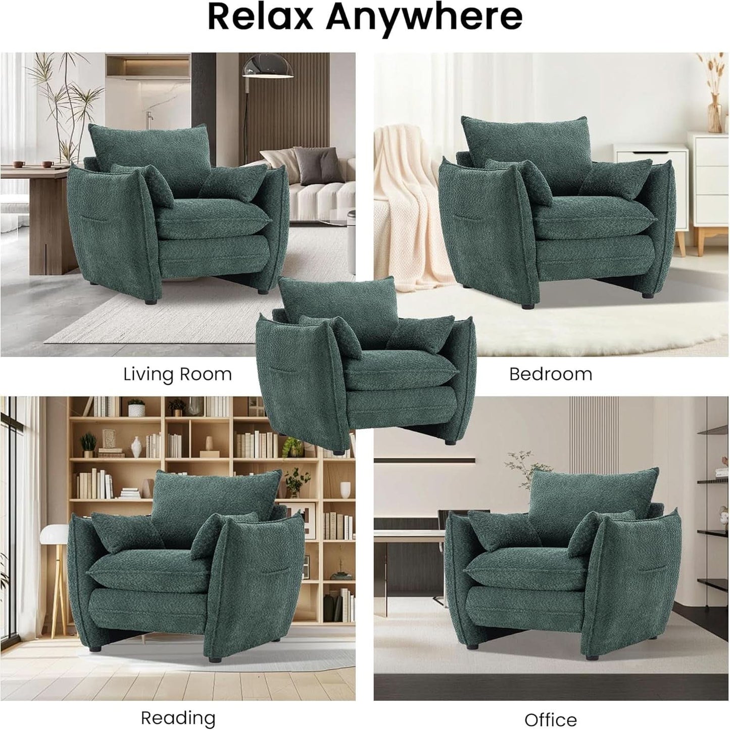 Green Oversized Luxurious Accent Chair Living Room