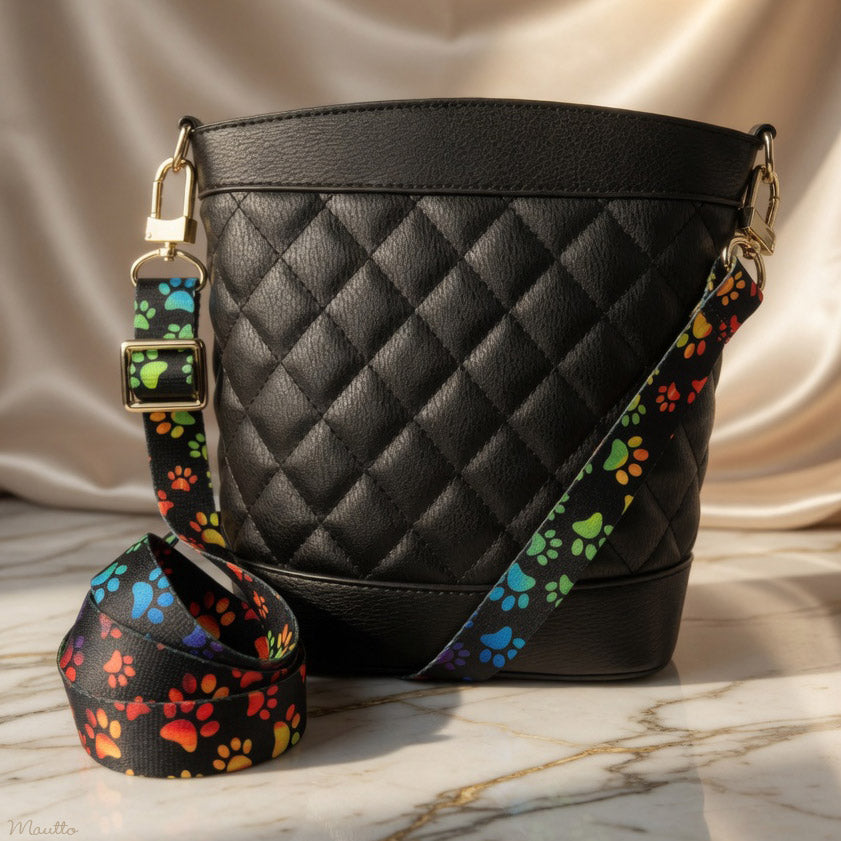 Dog Paws Strap for Purses and Handbags - 1" Wide Soft Nylon - Adjustable Shoulder to Crossbody Length - Customize Connector Style