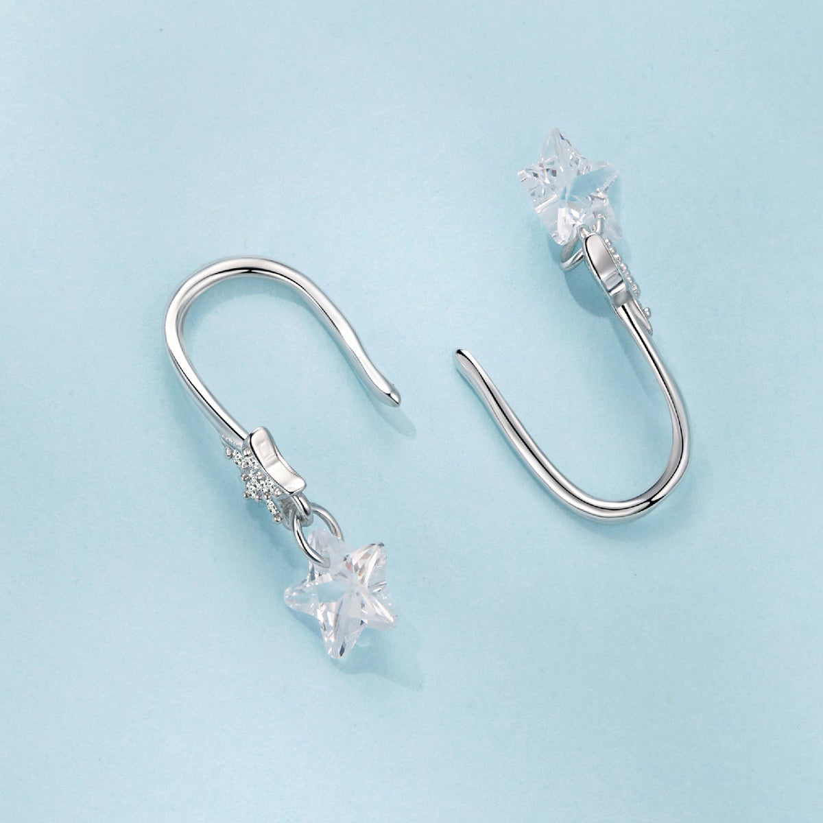 925 Sterling Silver Earrings with Pavé Setting CZ, White Gold Plating, 2.1*0.6cm, for Women