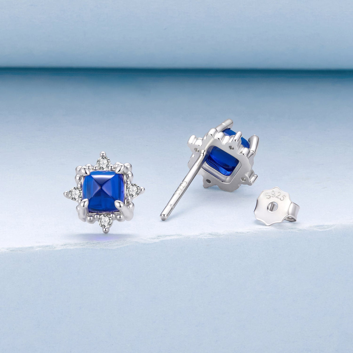 925 Sterling Silver White Gold Plated 0.8 x 0.8 cm Synthetic Spinel CZ Earrings for Women