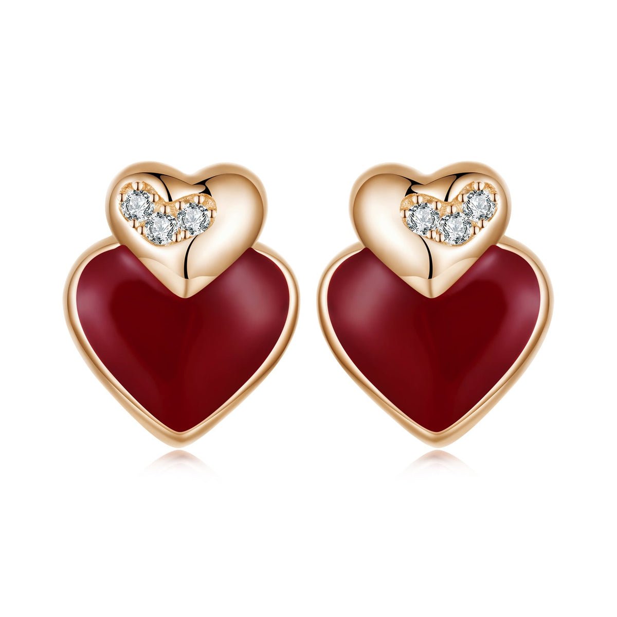 925 Sterling Silver Earrings with Enamel Finish and Pavé Setting in Rose Gold
